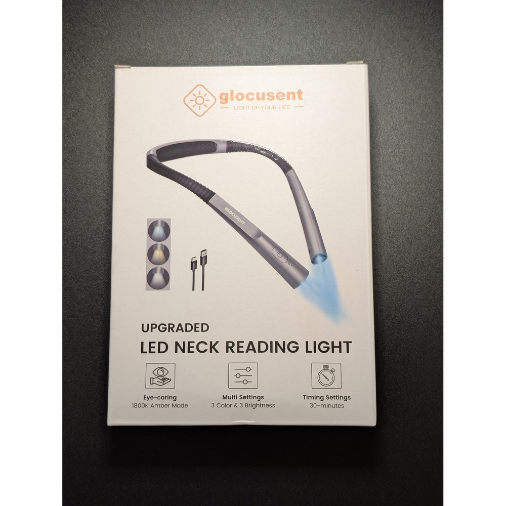 Glocusent Upgraded LED Neck Reading Light USB-C Rechargeable Amber 3 Colors Grey